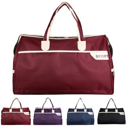 FUNSEED Große Reisetasche, Handgepäck für Damen und Herren, 47 x 21 x 32 cm, für Fitnessstudio, Sport, persönliche Gegenstände, Rot/Ausflug, einfarbig (Getaway Solids), Tragbare Reisetasche von FUNSEED