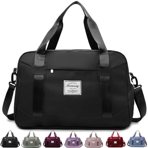 FUNSEED Großes Handgepäck, Reisetaschen für Damen und Herren, 47 x 19 x 32 cm, persönliche Gegenstände, Turnbeutel, Schwarz, Tragbare Reisetasche von FUNSEED