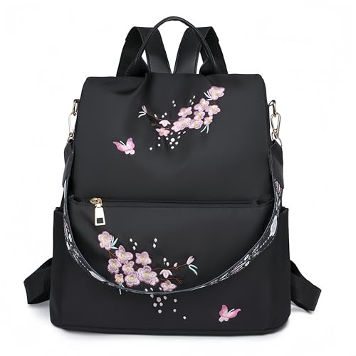 FUNSEED Mini-Rucksack für Damen, modische Nylon-bestickte Schultertasche für Schule, Reisen, Schwarz , 36 FUNSEED Mini-Rucksack für Damen, modische Nylon-bestickte Schultertasche für Schule, Reisen, Schwarz , 36 von FUNSEED
