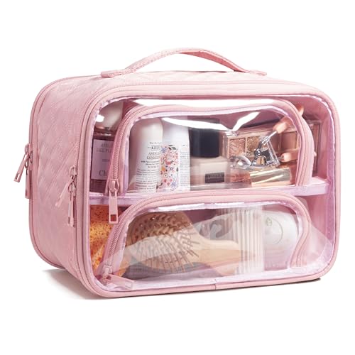 FUNSEED Transparente Reise-Kulturbeutel für Damen, großer Make-up-Organizer mit Reißverschluss, mehrere Fächer für Kosmetik-Toilettenartikel, Pink, Kulturbeutel von FUNSEED