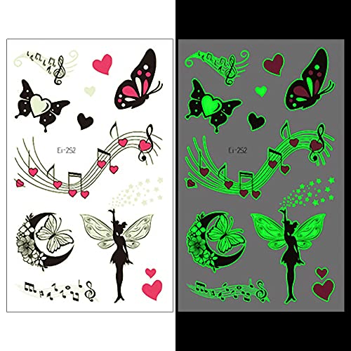 Schmetterlinge, Herzen, Feen, Melodie, temporäre Tattoos, leuchtende Harzaufkleber, die im Dunkeln leuchten, Füllstoffe, Handwerk von FUNSHOWCASE