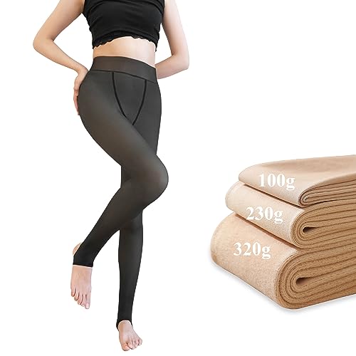 FUNUPUP Fleece Strumpfhose Damen Winter Translucent Tights Übergröße Plüschstrümpfe Women's Thermal Tights Fleece Pantyhose Verdickte Leggings Undurchsichtig Translucent-halber Fuß 230g Schwarz von FUNUPUP