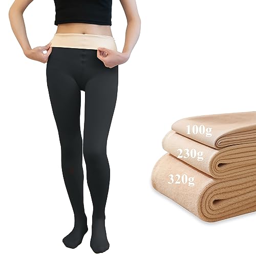 FUNUPUP Fleece Strumpfhose Damen Winter Translucent Tights Women's Thermal Tights Fleece Pantyhose Verdickte Leggings Undurchsichtig 230g Schwarz undurchsichtig von FUNUPUP