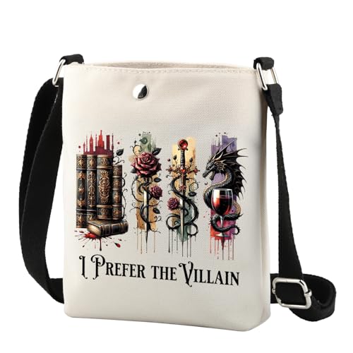 FUNYSO Dark Romance Gift Dragon Gift I Prefer The Villain Crossbody Bag Book Quotes Book Lover Gift for Women, I Prefer the Cr UK, 0 von FUNYSO