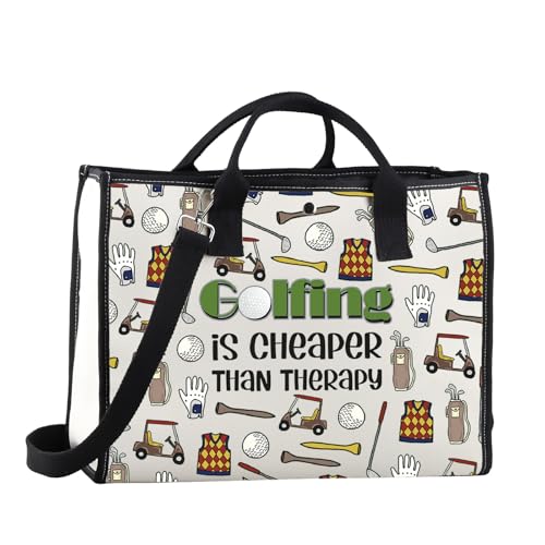 FUNYSO Golf-Themen-Geschenk, Golfing Is Cheaper Than Therapy Canvas Tote Bag Golfer Memorial Geschenk für Frauen, Golf-Tragetasche, 0 von FUNYSO