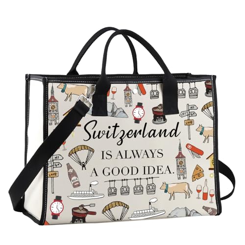 FUNYSO Schweiz Lover Tote Bag Swiss Mountains Geschenk Europa Reise Geschenk Schweiz ist immer eine gute Idee Einkaufstasche, Switzerland is Always Ltote UK, 0 von FUNYSO