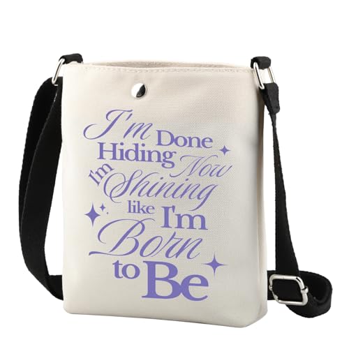 FUNYSO Umhängetasche mit Aufschrift "Music Lover I'm Done Hiding Now I'm Shining Like I'm Born To Be", koreanisches Geschenk, Musikgruppen-Merch, Shining Like CR, 0 von FUNYSO