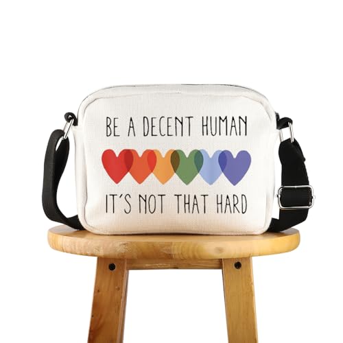 FUNYSO Umhängetasche mit Herzmotiv, Aufschrift "Be A Decent Human It's Not That Hard", Decent Human UK, 0 von FUNYSO