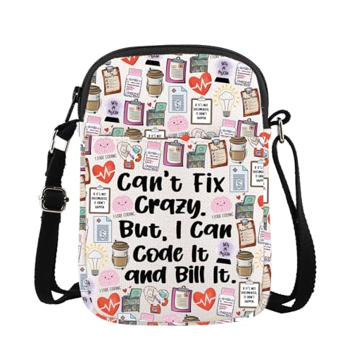 Umhängetasche mit Aufschrift "Can't Fix Crazy But I Can Code It And Bill It", Geschenk für Krankenhausabrechnungen, Geschenk, Can't Fix Cb UK, 0 von FUNYSO