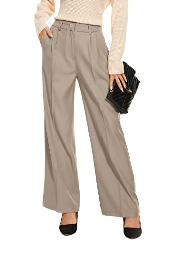 FUNYYZO Frauen Weite Beinhose Hohe Elastische Taille im Rücken Business Arbeitshose Lange Gerade Anzughose von FUNYYZO