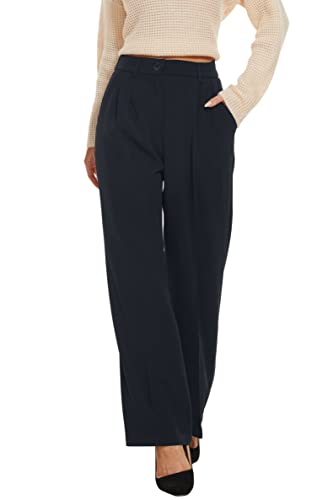 FUNYYZO Frauen Weite Beinhose Hohe Elastische Taille im Rücken Business Arbeitshose Lange Gerade Anzughose von FUNYYZO