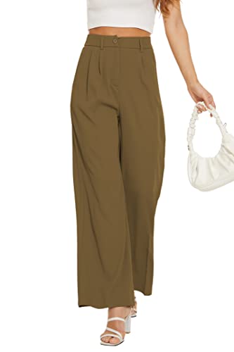 FUNYYZO Frauen Weite Beinhose Hohe Elastische Taille im Rücken Business Arbeitshose Lange Gerade Anzughose von FUNYYZO