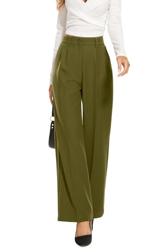 FUNYYZO Frauen Weite Beinhose Hohe Elastische Taille im Rücken Business Arbeitshose Lange Gerade Anzughose von FUNYYZO