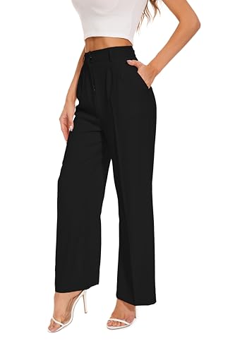 FUNYYZO Damenhose mit weitem Bein, hohe elastische Taille im Rücken, Business-Arbeitshose, lang, gerade, Anzughose für den Sommer von FUNYYZO