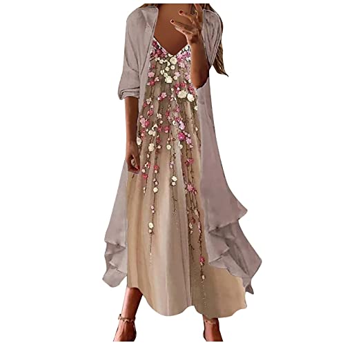 Abendkleid Damen Lang Festliche Zweiteilig Abendkleider Elegant Für Hochzeit Kleid Hochzeitsgast Kleider A Linie Chiffon-Cardigan Cocktailkleid Frauen Mit Ärmeln Partykleid Spaghettiträger von FUPODD