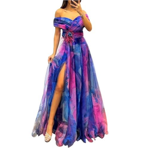 Abendkleid Damen Lang Schulterfrei Cocktailkleid A Linie Tüll Abendkleider Elegant Für Hochzeit Maxi Ballkleid Festliche Abschlusskleid Mit Schlitz Abiballkleider Frauen Kleid Hochzeitsgast von FUPODD