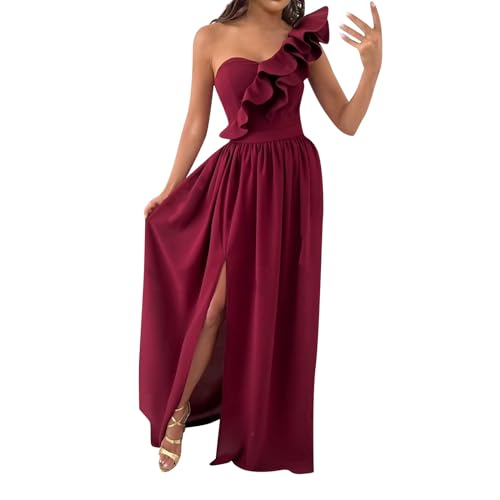 Abendkleider Elegant Für Hochzeit Maxi Kleider Damen One Shoulder Abendkleid Lang Mit Schlitz Ballkleid Corset Cocktailkleid Bodenlang Brautjungfernkleider Frauen Rückenfrei Abschlusskleid von FUPODD