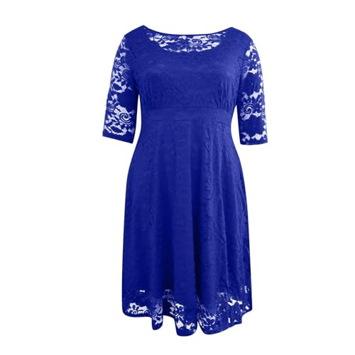 Abendkleider Elegant Für Hochzeit Spitzenkleid Lochstickerei Kleid Hochzeitsgast Damen Mit Ärmel Cocktailkleid Frauen Abendkleid A Linie Kleider Party Midi Brautjungfernkleider Große Größe von FUPODD