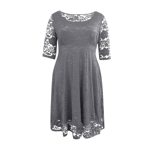Abendkleider Elegant Für Hochzeit Spitzenkleid Lochstickerei Kleid Hochzeitsgast Damen Mit Ärmel Cocktailkleid Frauen Abendkleid A Linie Kleider Party Midi Brautjungfernkleider Große Größe von FUPODD