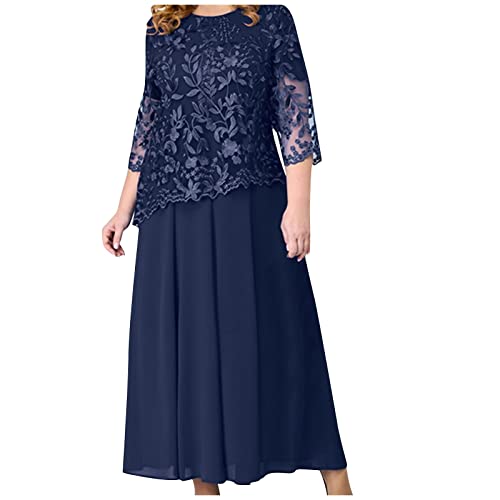 Abendkleider Elegant Für Hochzeit Spitzenkleid Mit Lochstickerei Kleid Hochzeitsgast Brautmutterkleider Große Größen Lang Abendkleid Frauen Spitze Chiffon Cocktailkleid Festliche Kleider Maxi von FUPODD