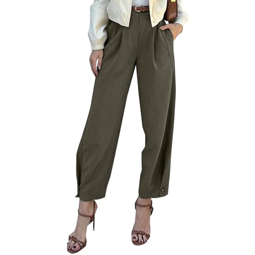 Anzughose Damen High Waist Business Hose Damen Viskose Stoffhose Damen Elegant Sommerhosen Damen Leicht Luftig Palazzo Hose Musselin Hose Damen Mit Taschen Plissee Hose Marlenehose Freizeithose von FUPODD