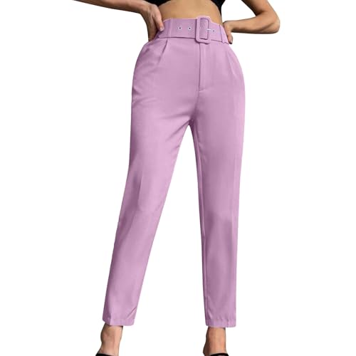Anzughose Damen High Waist Chino Hose Frauen Mit Gürtel Stoffhose Business Casual Hose Elegant Schlupfhose Einfarbig Bequeme Hosen Gerades Bein Slim Fit Sommerhose Für Büro Geschäft Alltag von FUPODD