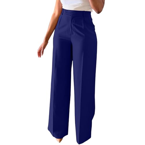 Anzughose Damen High Waist Stoffhose Frauen Business Casual Elegant Hose Arbeit Büro Sommerhose Leicht Freizeithose Bequem Hosen Lässig Baggy Damenhose Weites Bein Palazzo Hose Lang Einfarbig von FUPODD