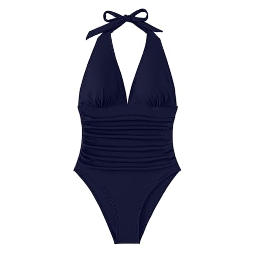 Badeanzug Damen Bauchweg Neckholder Bikini Damen Bauch Weg Einteiler Badeanzüge Zum Binden V Ausschnitt Bademode Frauen Einteilig Push Up Bikinis Sport Monokini Rückenfrei Monokinis Einlagen von FUPODD