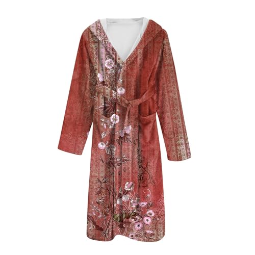 Bademantel Damen Und Herren Mit Kapuze Baumwolle Morgenmantel Frottee Schnelltrocknend Saunamantel Warm Und Kuschelig Weich Saugstark Bademäntel Unisex Flanell Fleece Reisebademantel Taschen von FUPODD