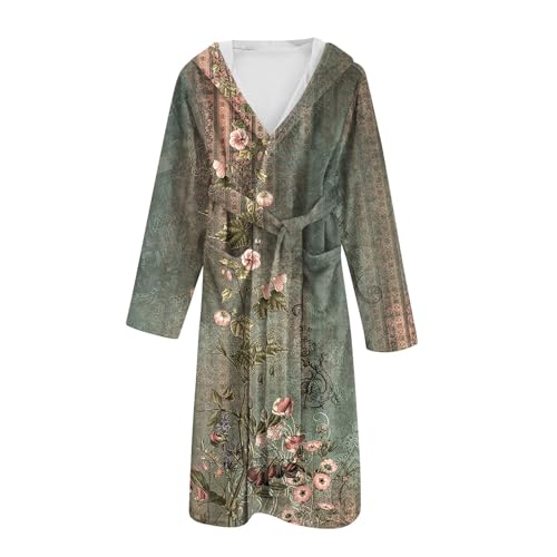 Bademantel Damen Und Herren Mit Kapuze Baumwolle Morgenmantel Frottee Schnelltrocknend Saunamantel Warm Und Kuschelig Weich Saugstark Bademäntel Unisex Flanell Fleece Reisebademantel Taschen von FUPODD