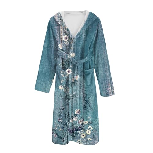 Bademantel Damen Und Herren Mit Kapuze Baumwolle Morgenmantel Frottee Schnelltrocknend Saunamantel Warm Und Kuschelig Weich Saugstark Bademäntel Unisex Flanell Fleece Reisebademantel Taschen von FUPODD