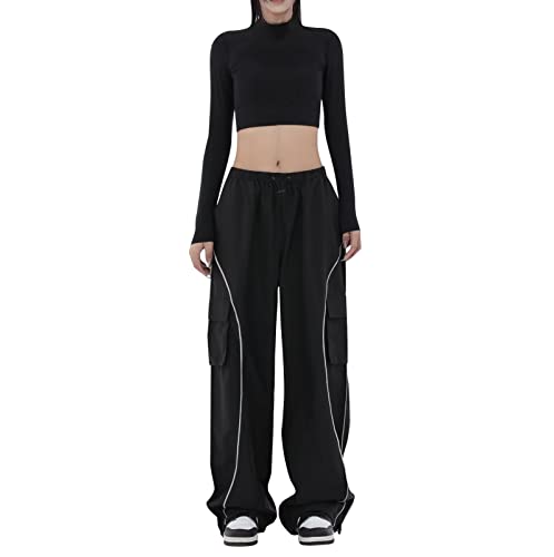 Baggy Jogginghose Damen Weite Hose Damen Weites Bein Viele Taschen Freizeithose Bequem Jogging Cargohose Streetwear Jogger Sweatpants Kordelzug Casual Loose Trousers Sporthose Mit Kordelzug von FUPODD