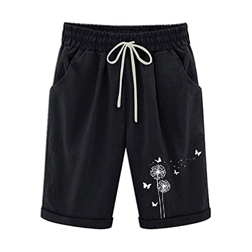 Bermuda Shorts Damen Freizeithose Kurzgrösse mit Kordelzug Freizeithosen Weite Beine Hose Sommer Loose Vintage Shorts Damen mit Tasche Kurz Hose Gummibund Sommerhosen Leicht Elegant Damen von FUPODD