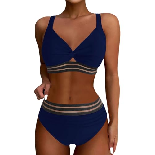Bikini Damen Set Bauch Weg Push Up Badeanzug Bauchweg Gestreift Zweiteilig Bademode High Waist 2 Teiler Cut Out Bikini-Sets Frauen Triangel Shapewear Badeanzüge Über Kreuz Verstellbare Träger von FUPODD