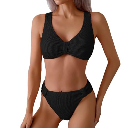Bikini Damen Set Push Up Bauchweg Badeanzug Damen Bauch Weg High Waist Bademode Frauen Bikini-Sets Zweiteiliger Hoher Beinausschnitt Bikinis Triangle V Ausschnitt Swimsuits Kleine Brüste von FUPODD