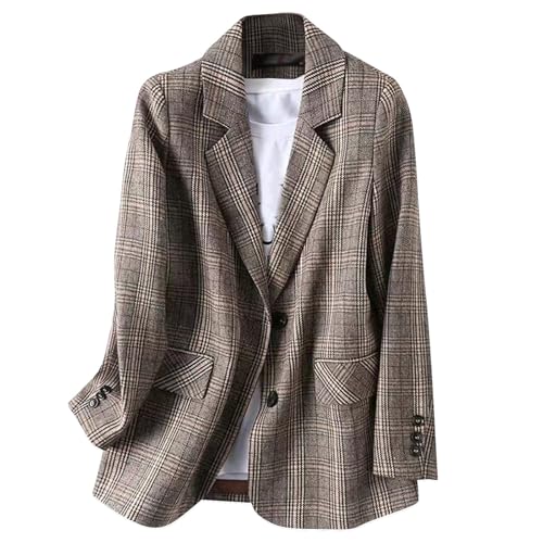 Blazer Damen Elegant Kariert Damen-Jacken Mit Knöpfen Damen Cardigan Freizeit Business Jacke Langarm Reverskragen Party Blazer Jacke Frauen Business Formal Mantel Damen Für Arbeit Büro Sakko von FUPODD