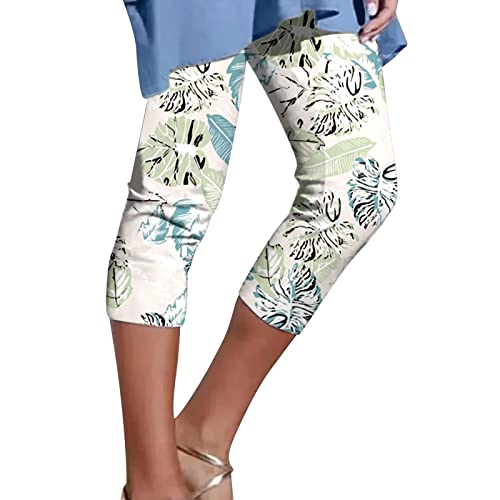 Blumen Leichte Hose Damen Elegant 3/4 Caprihose Damen Sommer Stretch Schmales Bein Sommerhosen Damen Kurz Freizeithose mit Gummibund Chino Hose Damen Slim Fit von FUPODD