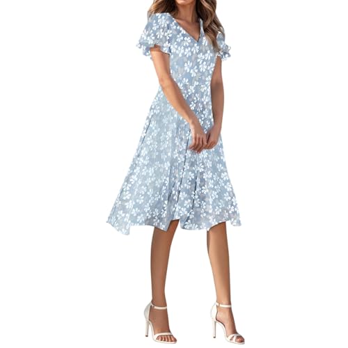 Blumenkleid Damen Sommer Floral Muster Sommerkleider Leicht Und Luftig Hawaii Summer Dress Partykleid Schwingen Sommerkleid Schick Strandmode Geblümt Kleider Dünne Blumige Kleid Knielanges von FUPODD