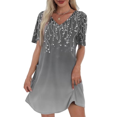 Blusenkleid Damen Tunika Kleid Damen Sommer Floral Muster Verspielte Strandkleid Baumwolle Oversized Bauch Verstecken Sommerkleid Casual Blumenmuster Kleider Schöne Vintage Böhmisches Lässig von FUPODD