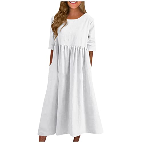 Blusenkleid Halbarm Sommerkleid Damen Lang Schöne Tshirt Kleid Schwingen Plissee Kleider Damen Schick Casual Strandkleid Locker Maxikleid Elegant Sommerkleider Damen Leicht Und Luftig Einfarbig von FUPODD