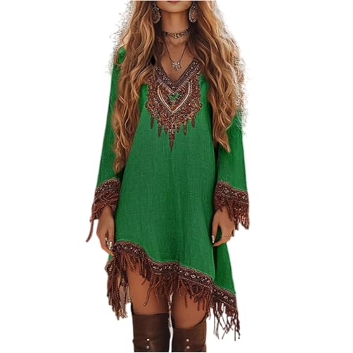 Boho Kleid Damen Kurz Hippie Kleider Langarm Quasten Vintage Sommerkleid Damen Elegant Bohemian Damenkleider Häkel Spitze Frühlingskleid Frauen Asymmetrisch Ibiza Herbstkleid V Ausschnitt Boho Kleid Damen Kurz Hippie Kleider Langarm Quasten Vintage Sommerkleid Damen Elegant Bohemian Damenkleider Häkel Spitze Frühlingskleid Frauen Asymmetrisch Ibiza Herbstkleid V Ausschnitt von FUPODD