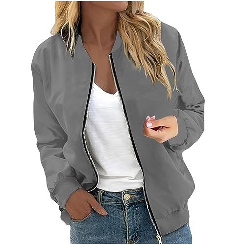 Bomberjacke Damen Kurze Blouson College Jacke Damen Freizeitjacke Langarm Zip Up Jacket Leichte Coat Bomber Sweatjacke Damen Outwear Fliegerjacke Mode Pilotenjacke Herbstjacke Frauen Casual von FUPODD