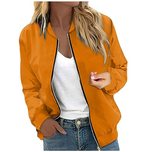 Bomberjacke Damen Kurze Blouson College Jacke Damen Freizeitjacke Langarm Zip Up Jacket Leichte Coat Bomber Sweatjacke Damen Outwear Fliegerjacke Mode Pilotenjacke Herbstjacke Frauen Casual von FUPODD