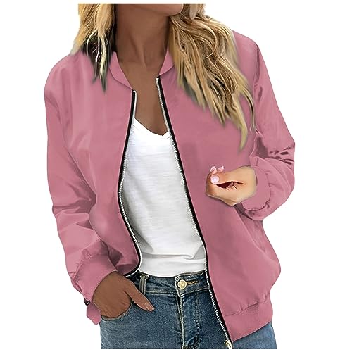 Bomberjacke Damen Kurze Blouson College Jacke Damen Freizeitjacke Langarm Zip Up Jacket Leichte Coat Bomber Sweatjacke Damen Outwear Fliegerjacke Mode Pilotenjacke Herbstjacke Frauen Casual von FUPODD