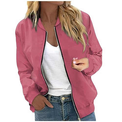 Bomberjacke Damen Kurze Blouson College Jacke Damen Freizeitjacke Langarm Zip Up Jacket Leichte Coat Bomber Sweatjacke Damen Outwear Fliegerjacke Mode Pilotenjacke Herbstjacke Frauen Casual von FUPODD