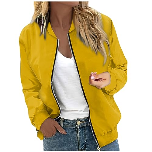 Bomberjacke Damen Kurze Blouson College Jacke Damen Freizeitjacke Langarm Zip Up Jacket Leichte Coat Bomber Sweatjacke Damen Outwear Fliegerjacke Mode Pilotenjacke Herbstjacke Frauen Casual von FUPODD