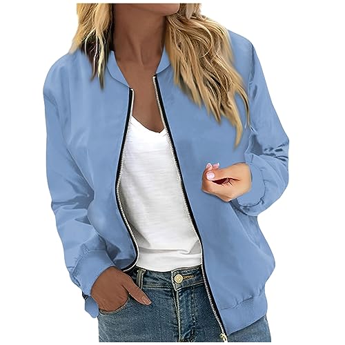 Bomberjacke Damen Kurze Blouson College Jacke Damen Freizeitjacke Langarm Zip Up Jacket Leichte Coat Bomber Sweatjacke Damen Outwear Fliegerjacke Mode Pilotenjacke Herbstjacke Frauen Casual von FUPODD