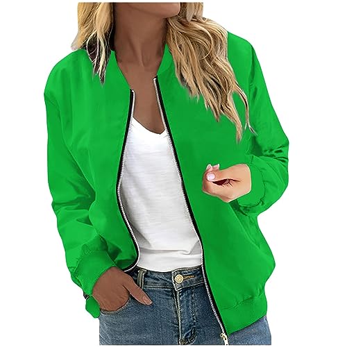 Bomberjacke Damen Kurze Blouson College Jacke Damen Freizeitjacke Langarm Zip Up Jacket Leichte Coat Bomber Sweatjacke Damen Outwear Fliegerjacke Mode Pilotenjacke Herbstjacke Frauen Casual von FUPODD