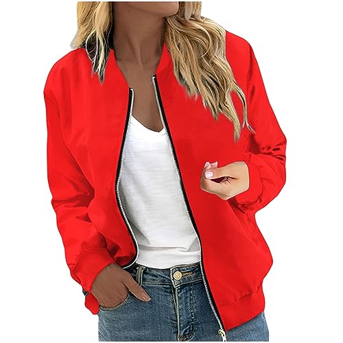 Bomberjacke Damen Kurze Blouson College Jacke Damen Freizeitjacke Langarm Zip Up Jacket Leichte Coat Bomber Sweatjacke Damen Outwear Fliegerjacke Mode Pilotenjacke Herbstjacke Frauen Casual von FUPODD