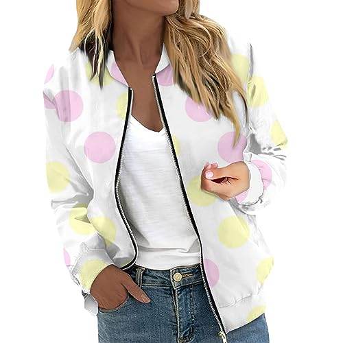 Bomberjacke Damen Langarm Coat Blouson Reißverschluss Jacket Mädchen Sommerjacke Kurz Outwear College Jacke Damen Winter Leichte Pilotenjacke Fliegerjacke Frauen Aufdruck Übergangsjacke von FUPODD